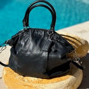Coach Black Leather Madison Lindsey 18641 with Dual Handles and Detachable Strap